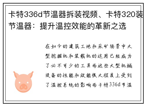 卡特336d节温器拆装视频、卡特320装节温器：提升温控效能的革新之选