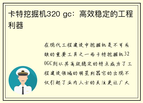 卡特挖掘机320 gc：高效稳定的工程利器